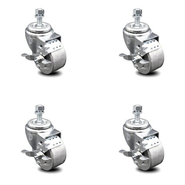 Semi Steel Swvl TS Caster w/RB w/3"Wheel&12mmStem-4 Swvl w/Top Lck BRK, 4PK